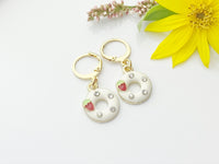 Gold Pink Strawberry Donuts Earrings, N3175