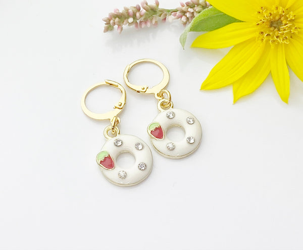 Gold Pink Strawberry Donuts Earrings, N3175