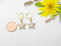 Gold Light Pink Starfish Earrings, Nautical Earrings, N3190