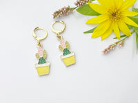 Gold Pink Yellow Cactus Pot Earrings,  Gardener Earrings, N3195