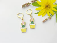 Gold Pink Yellow Cactus Pot Earrings,  Gardener Earrings, N3195