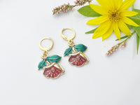 Gold Red Peony Earrings, Gardening Earrings, N3198