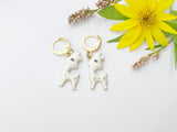 Gold White Deer Earrings, Baby Deer Dangle or Buggies Hoop Earrings, N3209