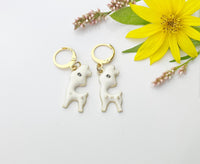 Gold White Deer Earrings, Baby Deer Dangle or Buggies Hoop Earrings, N3209