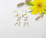 Gold White Deer Earrings, Baby Deer Dangle or Buggies Hoop Earrings, N3209