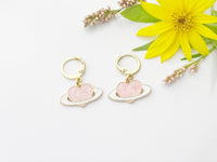Gold Pink Heart with Ring Earrings, Heart Dangle or Buggies Hoop Earrings, N3210