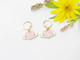 Gold Pink Heart with Ring Earrings, Heart Dangle or Buggies Hoop Earrings, N3210