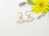Gold Pink Heart with Ring Earrings, Heart Dangle or Buggies Hoop Earrings, N3210