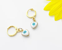 Gold Blue Evil Eye Earrings, Evil Eye Dangle or Buggies Hoop Earrings, N3216