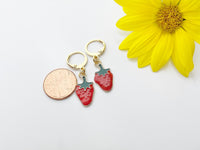 Gold Strawberry Earrings, Red Strawberry Foodie Dangle or Buggies Hoop Earrings, N3218