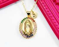 Gold Virgin Mary Necklace Gift, Mom Necklace Gift, Mother Day's Necklace Gift, Mom Gift, Grandma Gift, Personalized Initial Necklace, N3230
