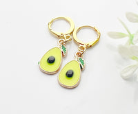 Gold Avocado Earrings, Avocado Foodie Dangle or Buggies Hoop Earrings, N3241