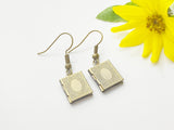 Bronze Book Locket Earrings, Cute TINY Bronze Book Locket Dangle Earrings, N3246