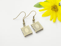 Bronze Book Locket Earrings, Cute TINY Bronze Book Locket Dangle Earrings, N3246