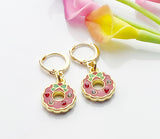 Gold Wreath Earrings, Red Green Wreath Flower Jewelry, N3256