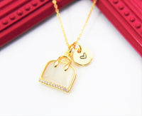 Best Mother Day's Gift, Thank You Gift, Appreciation Gift, Gold Purse Necklace, Natural Chalcedony Pendants, N3328