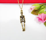 Gold Skeleton Necklace, Human Skeleton Charm Necklace, N449C