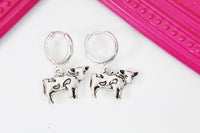 Silver Cow  Earrings, Farmer Earrings, Mother's day Gift,  Hoop or Stud or Dangle Earrings in Option, N3335