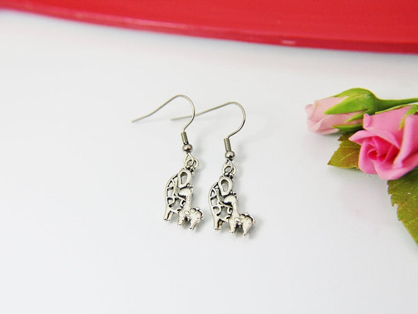 Silver Mother Giraffe Baby Earrings, Mother's day Gift, Birthday Gift, Best Friends Gift, Hoop or Stud or Dangle Earrings in Option, N3338