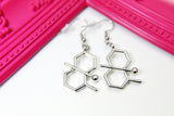 Silver Geosmin Earrings, Biologist, Science Earrings, Scientist, Molecule Earrings, Hoop or Stud or Dangle in Option, N3340