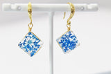 Gold Blue Press Flower Earrings, Press Wild Flower, Mother's Day Gift, Mother Earrings, Mother Daughter Gift, Gardener Gift, N3277