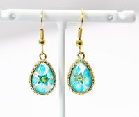 Gold Blue Wild Flower Earrings, Press Flower, Mother's Day Gift, Mother Earrings, Mother Daughter Gift, Gardener Gift, Forget me not,N3278