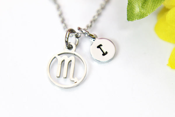 Stainless Steel Scorpio Necklace, Scorpio Gift, Constellation, Scorpio Birthday Present, Personized Initial Necklace, N3279