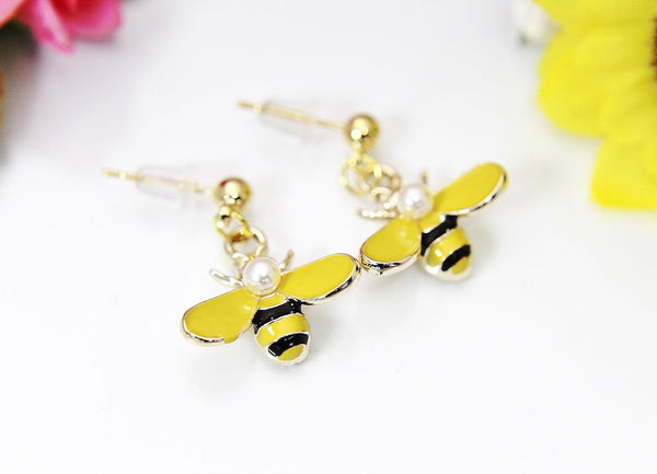 Gold Queen Bee Stud Earrings, Yellow Black Bee, Mother's Day Gift, Mother Earrings, Mother Daughter Gift, Gardener Gift, N3279