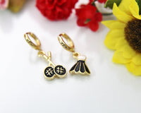 Gold Badminton Earrings, Tennis Racket Earrings, Birdie, Shuttlecock Charm, Sport Gift, Hoop or Stud or Dangle Earrings in Option N3285