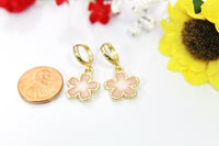 Sakura Flower Earrings, Gold Japaneses Cherry Blossom Earrings, Hoop or Stud or Dangle Earrings in Option N3292