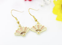Folding Fan Earrings, Gold Japaneses Fan Earrings, Hoop or Stud or Dangle Earrings in Option N3293