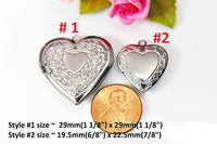 Stainless Steel Heart Flower Locket Pendant Necklace, Tarnish Resistant, Keepsake Photo Frame Charm, Personalized Customized, N1782A