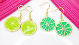 Gold Green Lime Charm Earrings, Beautiful Lemon Slice Earrings, Fruit Jewelry, N2707
