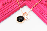 Black Stone Necklace, Rose Gold Necklace, Natural Gemstone Jewelry, N3376