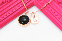 Black Stone Necklace, Rose Gold Necklace, Natural Gemstone Jewelry, N3376