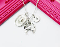 Cowboy Cowgirl Necklace, Horse Cowboy Hat, Mother's Day Necklace, Mother's Day Jewelry, Mother's Day Gift, Personized Initial Gift, N3309