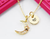 Gold Moon Star Necklace, Cubic Zirconia, Mother's Day Gift, Girlfriend Gift, Valentin, Birthday, Appreciation, Thank You Gift Gift, N3321