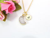 Moon Necklace, Natural Quartz Necklace, Birthday's Gift, Mother's Day Gift, Gemstone Jewelry, Birthstone, Personalized Gift, N3398