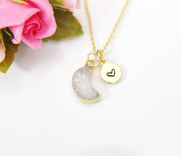 Moon Necklace, Natural Quartz Necklace, Birthday's Gift, Mother's Day Gift, Gemstone Jewelry, Birthstone, Personalized Gift, N3398
