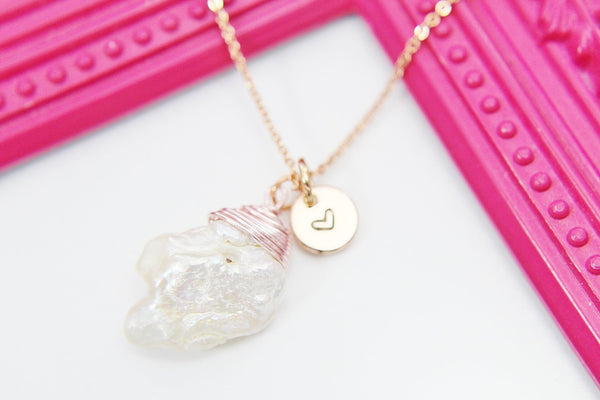 Pearl Necklace, Rose Gold Natural Baroque Keshi Pearl, Birthday's Gift, Mother's Day Gift, Gemstone, June Birthstone, Personalized, N3405