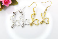 Gold Stethoscope Earrings, Doctor Nurse Med School Graduation Gift, Birthday Gift, Thank You Gift, Appreciation Gift, Mentor Gift, N3407