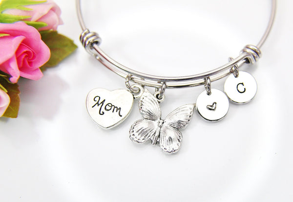 Mom Bracelet, Silver Mom Butterfly Bracelet, Mom Charm, Mom Gift, Mother's Day Gift, Personalized Gift, N3408