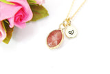 Strawberry Quartz Necklace, Teardrop, Natural Gemstone Jewelry N3430