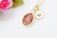 Strawberry Quartz Necklace, Teardrop, Natural Gemstone Jewelry N3430