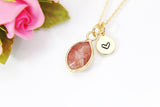 Strawberry Quartz Necklace, Teardrop, Natural Gemstone Jewelry N3430