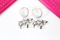 Silver Cow  Earrings, Farmer Earrings, Mother's day Gift,  Hoop or Stud or Dangle Earrings in Option, N3335