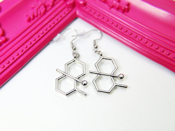 Silver Geosmin Earrings, Biologist, Science Earrings, Scientist, Molecule Earrings, Hoop or Stud or Dangle in Option, N3340