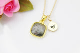 Gold Labradorite Necklace, Natural Gemstone Pendant, Initial Charm, N3436