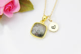 Gold Labradorite Necklace, Natural Gemstone Pendant, Initial Charm, N3436