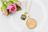 Gold Labradorite Necklace, Natural Gemstone Pendant, Initial Charm, N3436